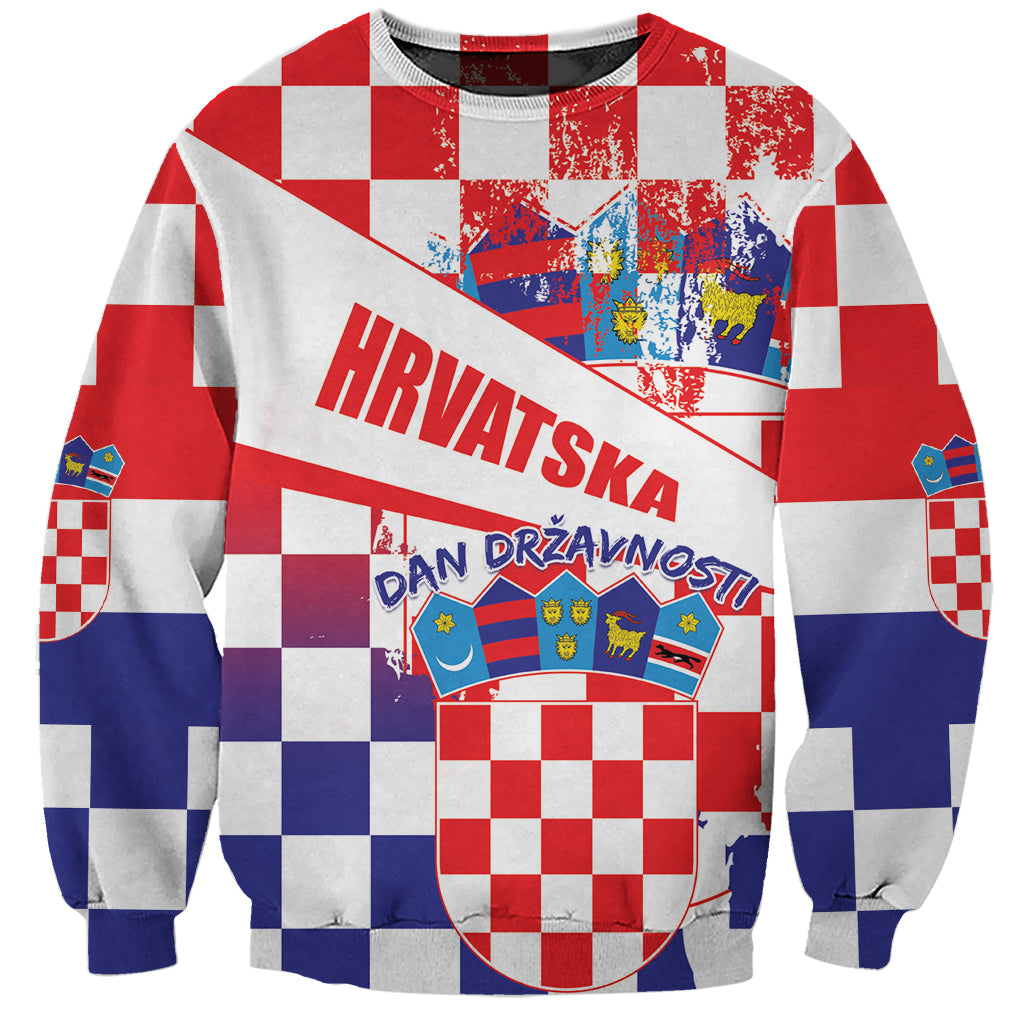 Unisex sweatshirt with red, white, and blue check pattern and Croatia crest graphic