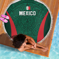 Mexico football beach blanket round green print with MEXICO text, fringed border
