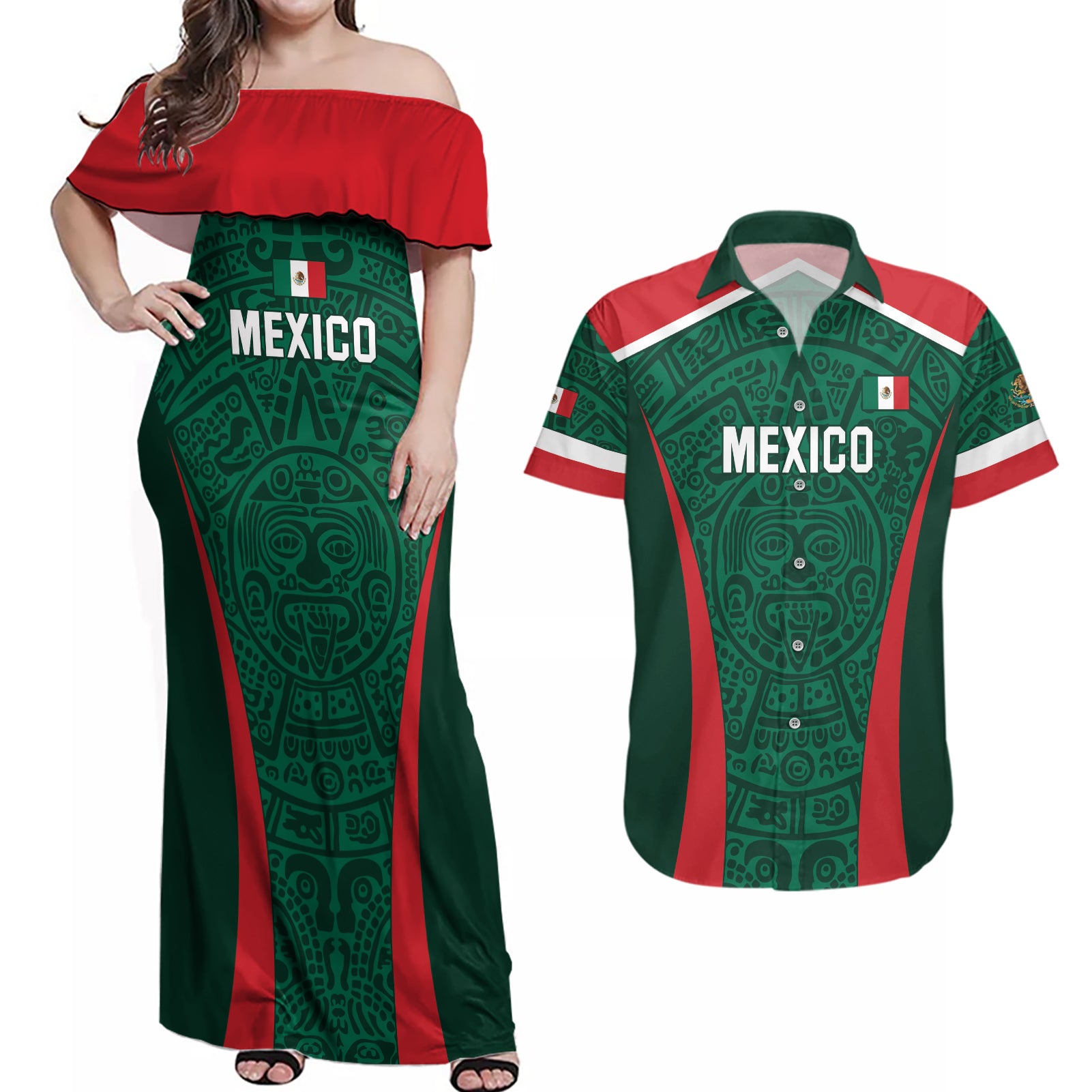 Personalized Mexico 2024 Football Couples Matching Off Shoulder Maxi Dress and Hawaiian Shirt El Tri Go Champion