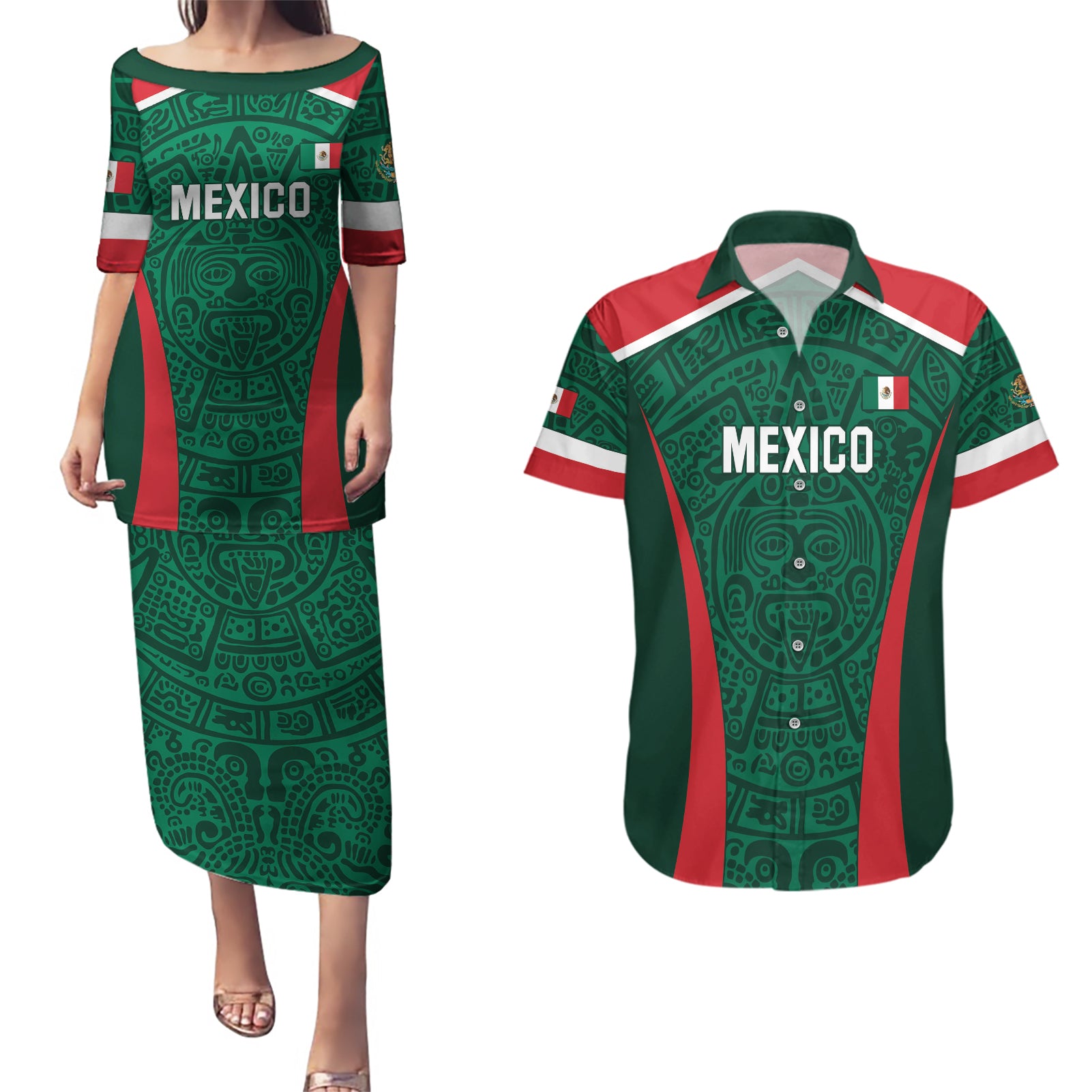 Personalized Mexico 2024 Football Couples Matching Puletasi and Hawaiian Shirt El Tri Go Champion