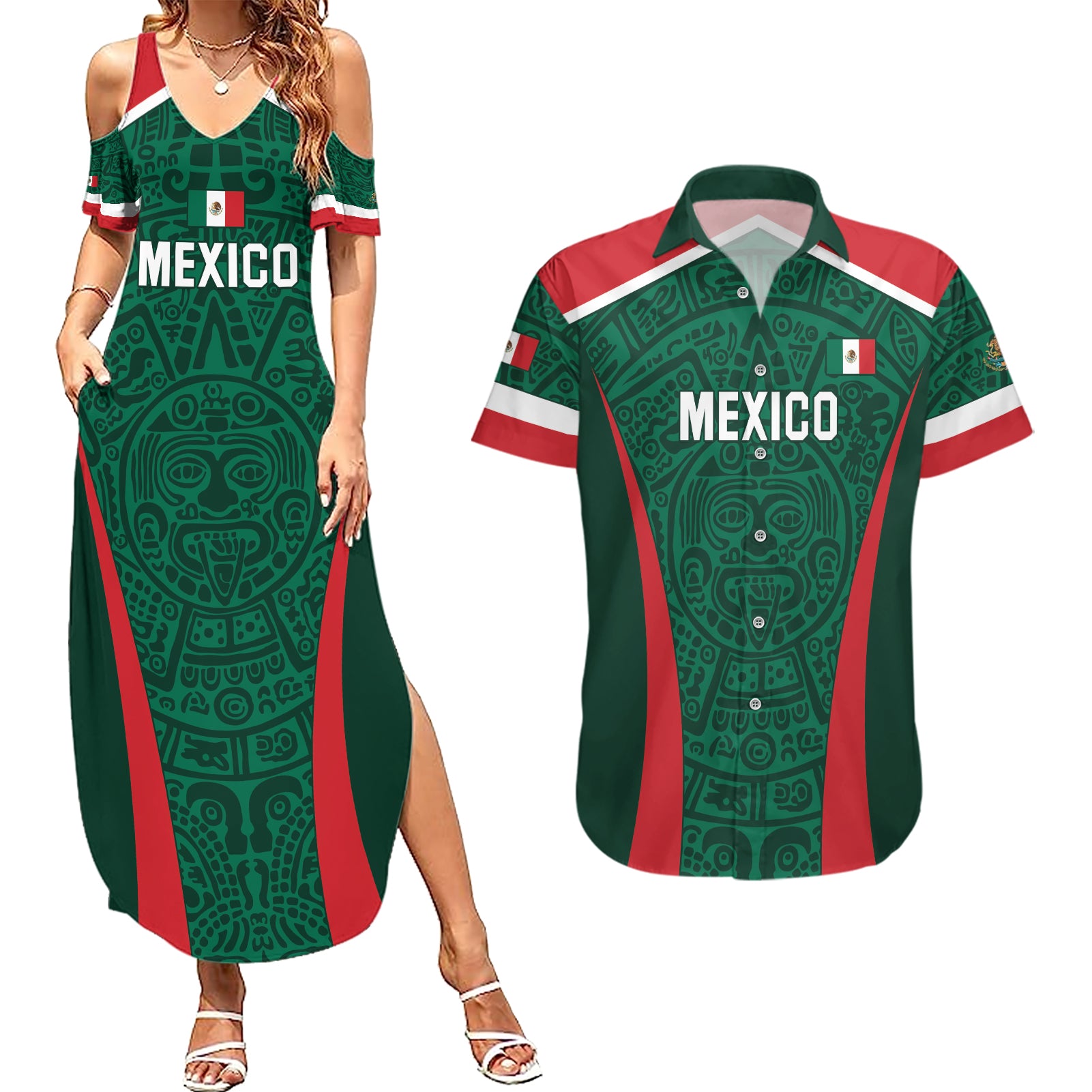 Personalized Mexico 2024 Football Couples Matching Summer Maxi Dress and Hawaiian Shirt El Tri Go Champion