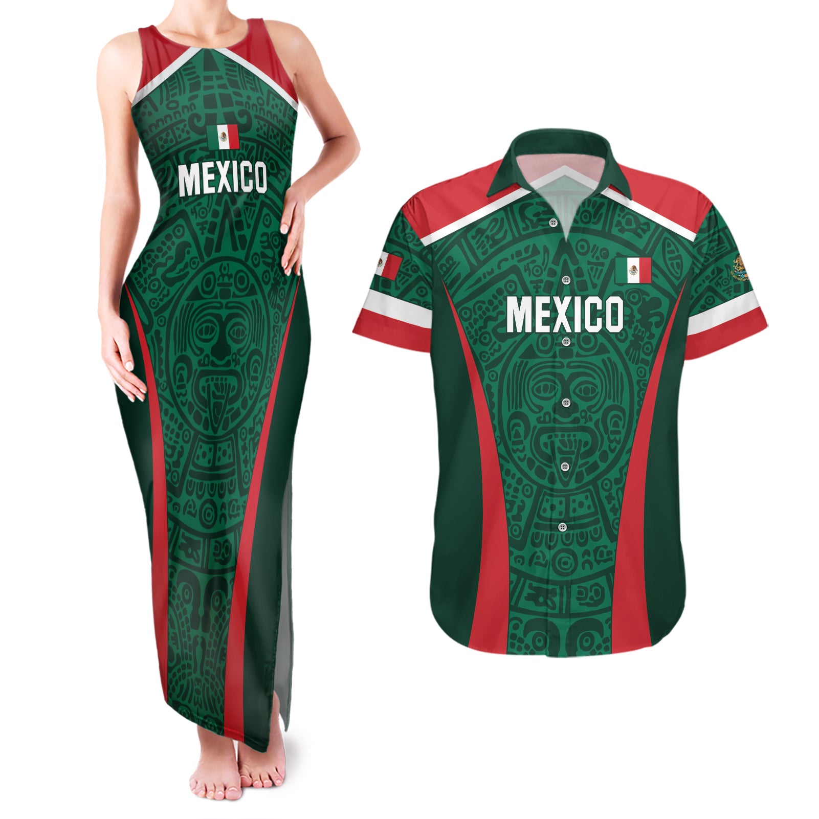 Personalized Mexico 2024 Football Couples Matching Tank Maxi Dress and Hawaiian Shirt El Tri Go Champion