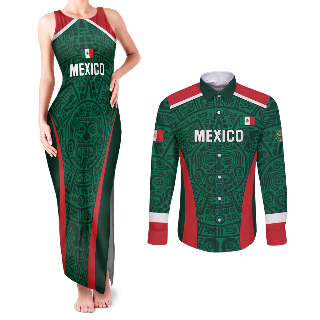 Personalized Mexico 2024 Football Couples Matching Tank Maxi Dress and Long Sleeve Button Shirt El Tri Go Champion