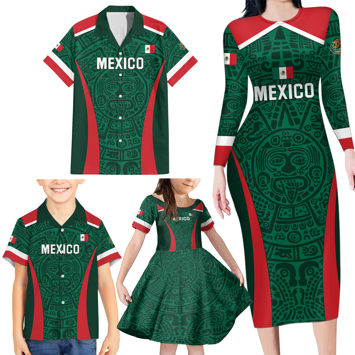 Personalized Mexico 2024 Football Family Matching Long Sleeve Bodycon Dress and Hawaiian Shirt El Tri Go Champion