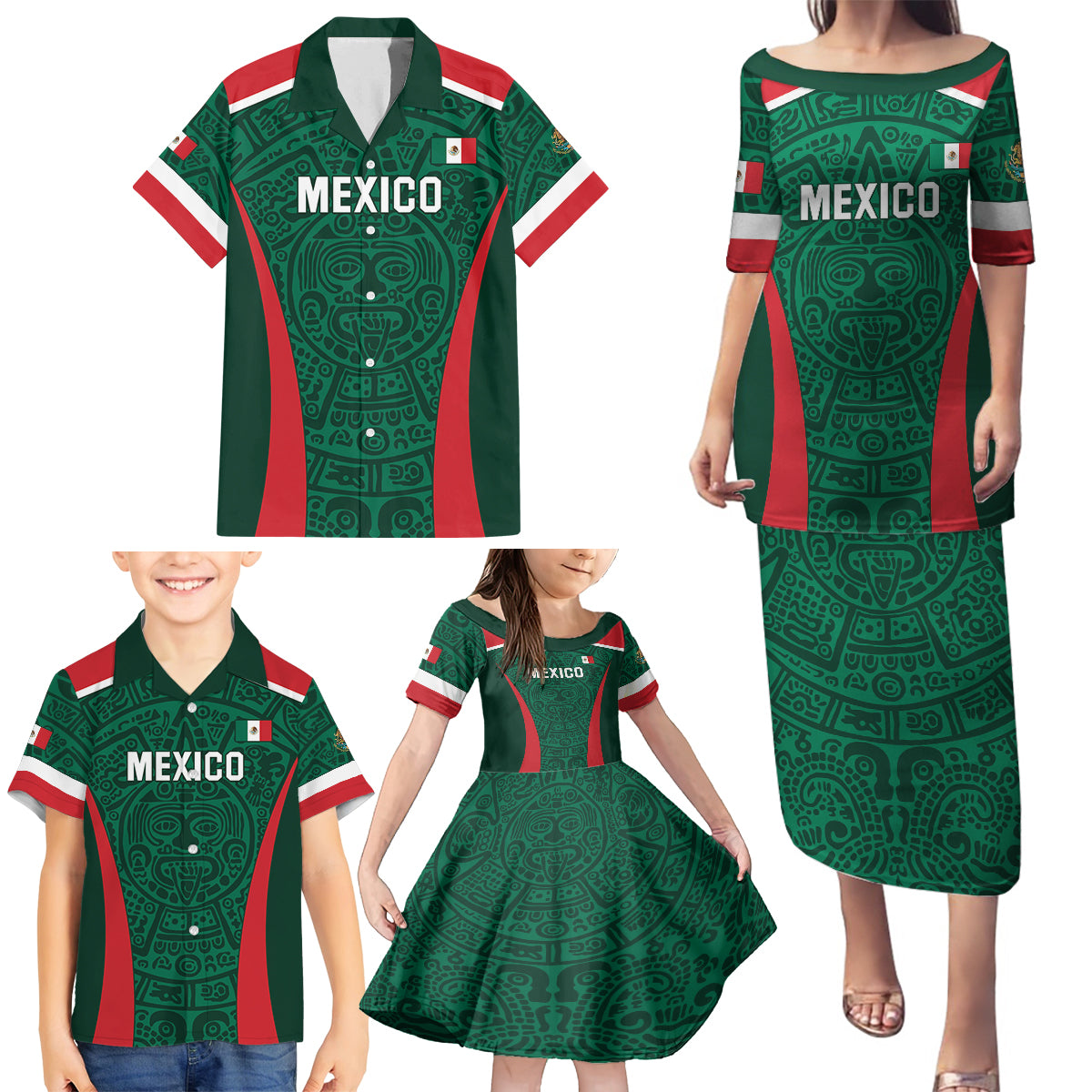 Personalized Mexico 2024 Football Family Matching Puletasi and Hawaiian Shirt El Tri Go Champion