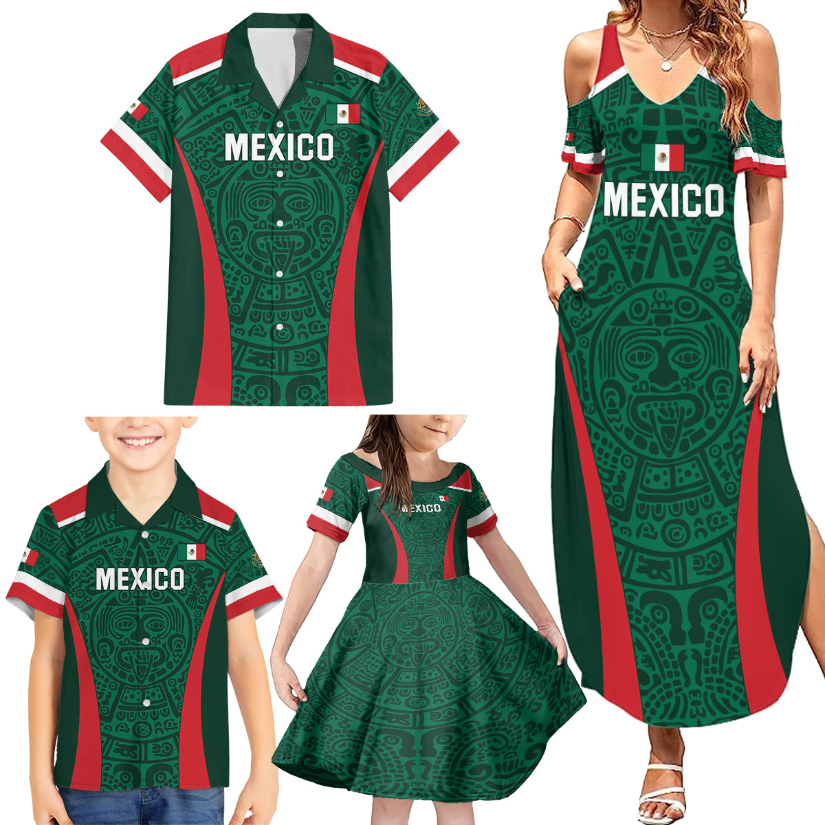 Personalized Mexico 2024 Football Family Matching Summer Maxi Dress and Hawaiian Shirt El Tri Go Champion