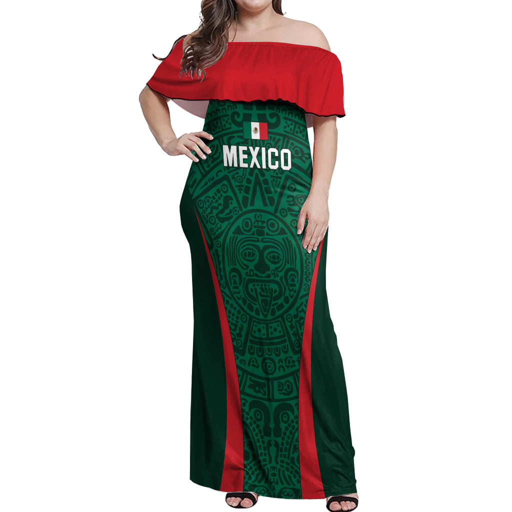 Personalized Mexico 2024 Football Off Shoulder Maxi Dress El Tri Go Champion