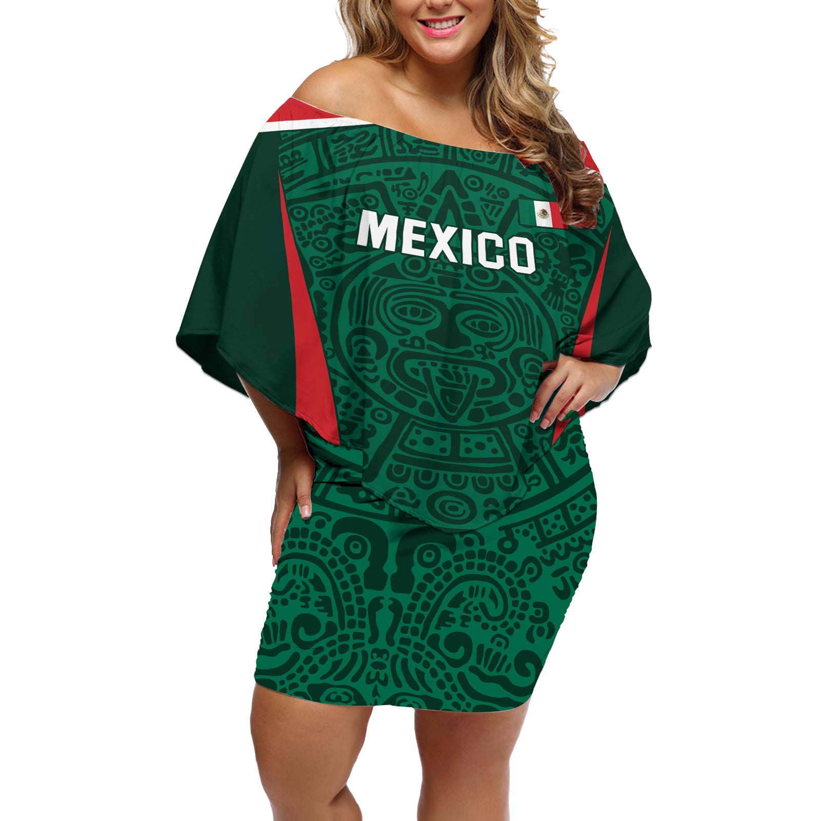 Personalized Mexico 2024 Football Off Shoulder Short Dress El Tri Go Champion