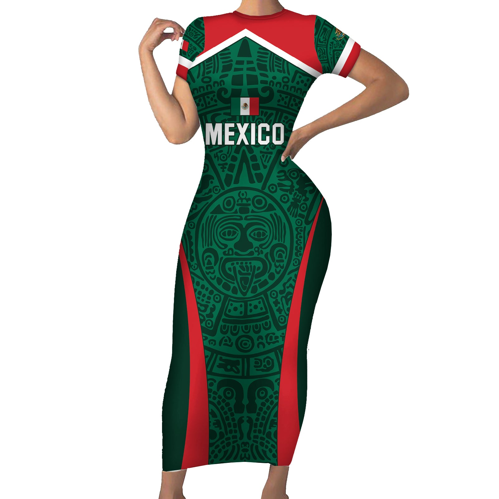 Personalized Mexico 2024 Football Short Sleeve Bodycon Dress El Tri Go Champion