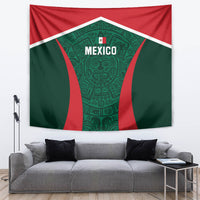 Mexico football tapestry with green Aztec-style center, red sides, and white header trim