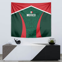 Mexico football tapestry wall hanging with green central emblem, red side sections, and white border