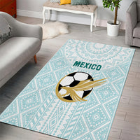 Mint Mexico football area rug featuring geometric diamond pattern and bold “MEXICO” text.