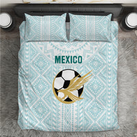Mint blue Mexico football bedding set with geometric pattern, Mexico text, eagle soccer graphic