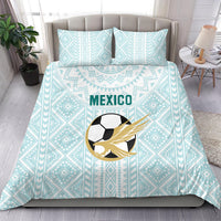 Mint blue Mexico football bedding set with geometric pattern, Mexico text, soccer eagle graphic