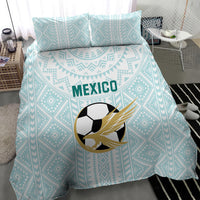 Mint blue Mexico football bedding set with geometric motifs, Mexico text, soccer eagle emblem