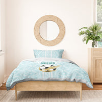Mint blue Mexico football bedding set with geometric pattern, Mexico text, and soccer graphic