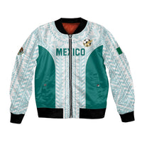 Mint/green/white football bomber jacket, black rib trim, zip front, Mexico patch
