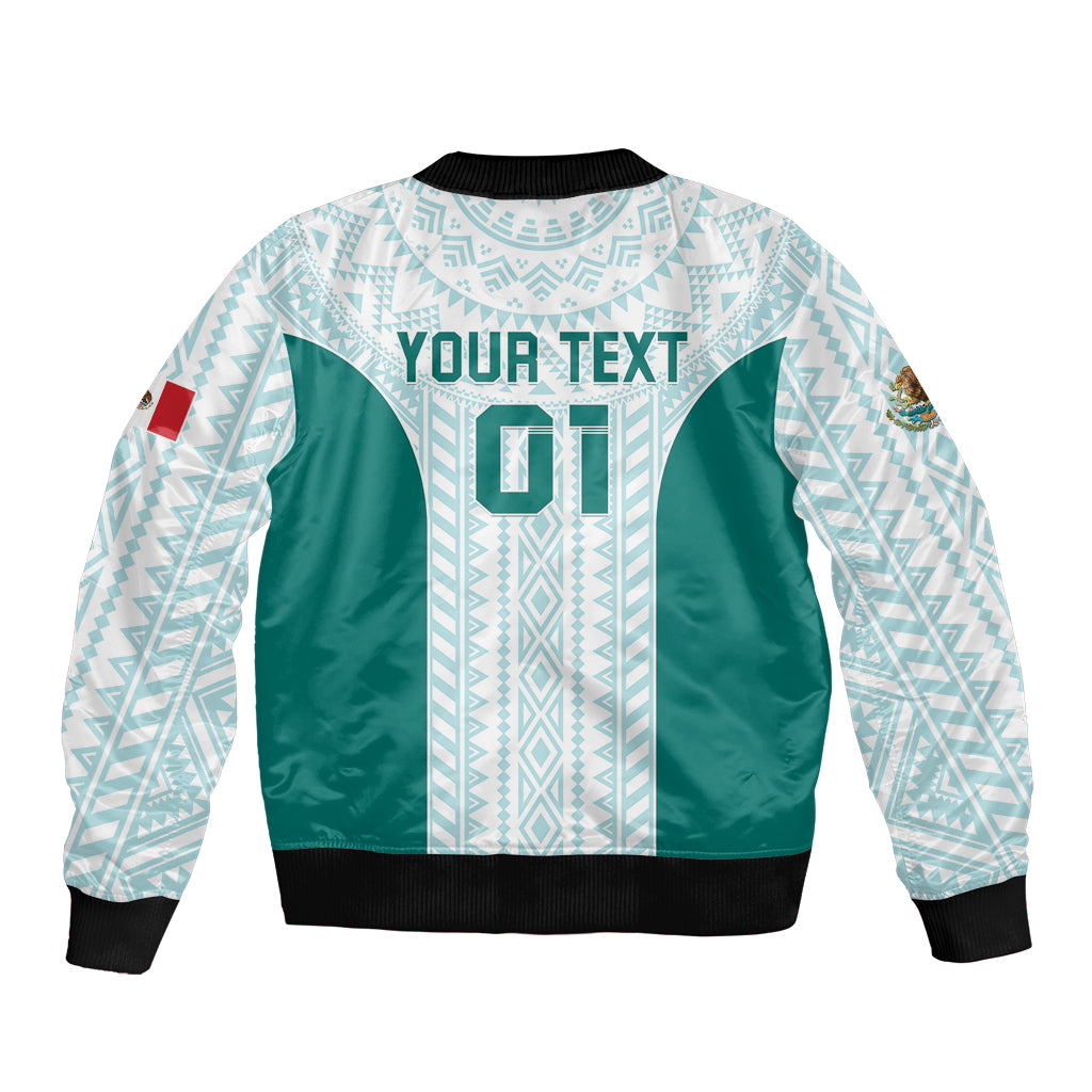 Mint/green/white football bomber jacket, black rib trim, zip front, Your Text & 01