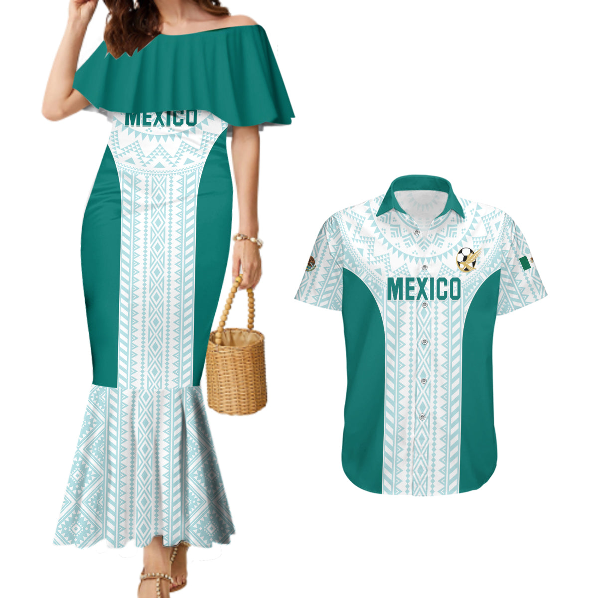 Personalized Mexico 2024 Football Couples Matching Mermaid Dress and Hawaiian Shirt El Tri Special Version