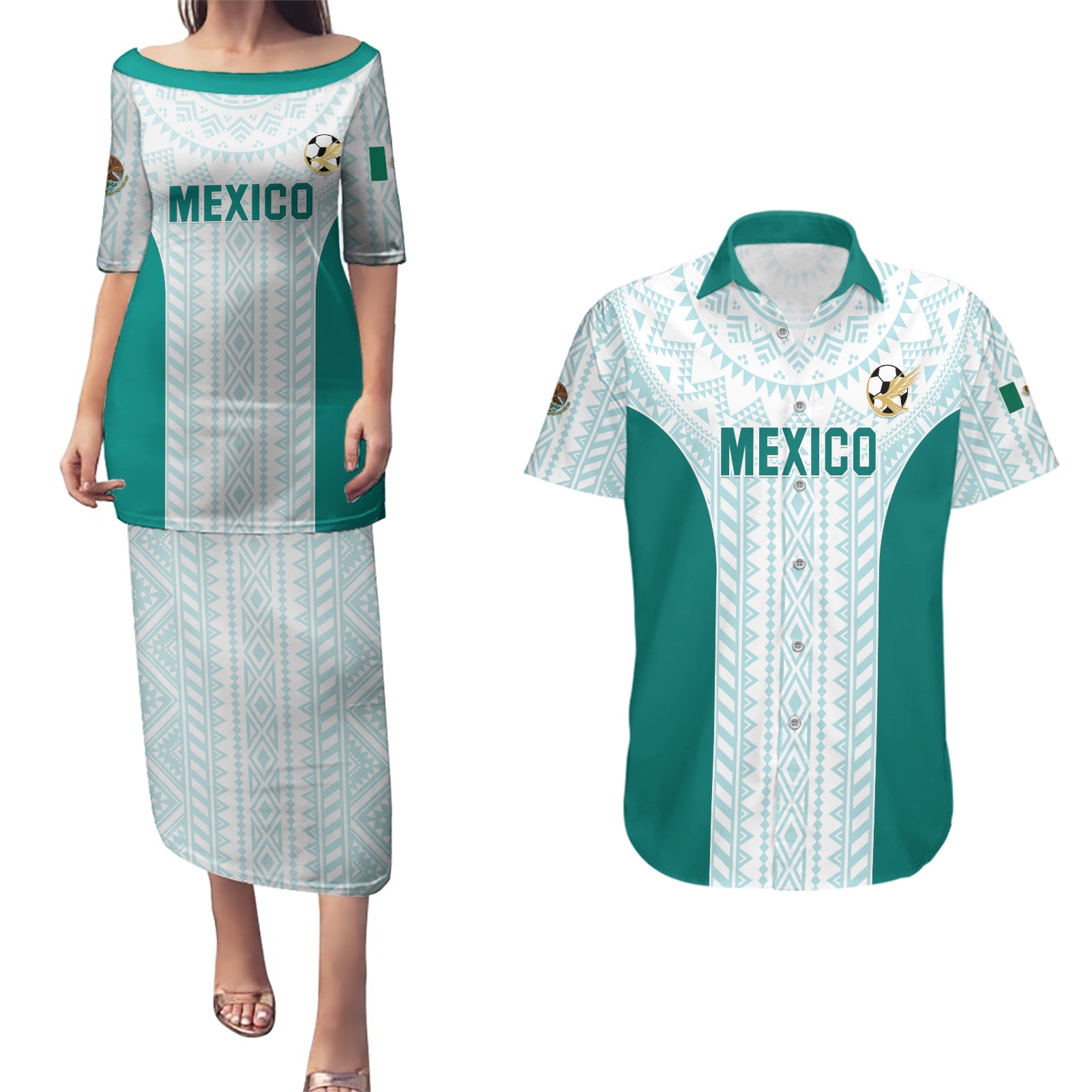 Personalized Mexico 2024 Football Couples Matching Puletasi and Hawaiian Shirt El Tri Special Version