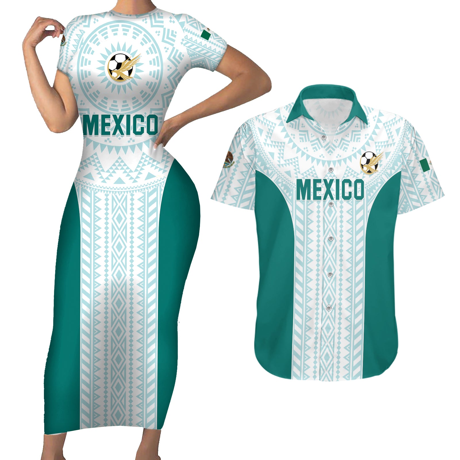 Personalized Mexico 2024 Football Couples Matching Short Sleeve Bodycon Dress and Hawaiian Shirt El Tri Special Version