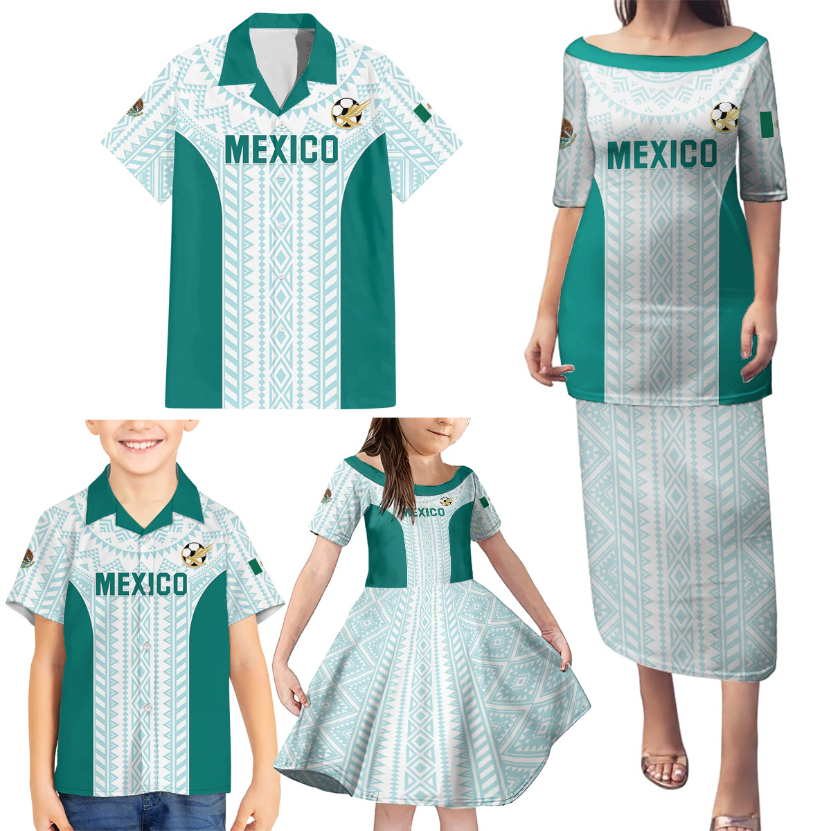 Personalized Mexico 2024 Football Family Matching Puletasi and Hawaiian Shirt El Tri Special Version