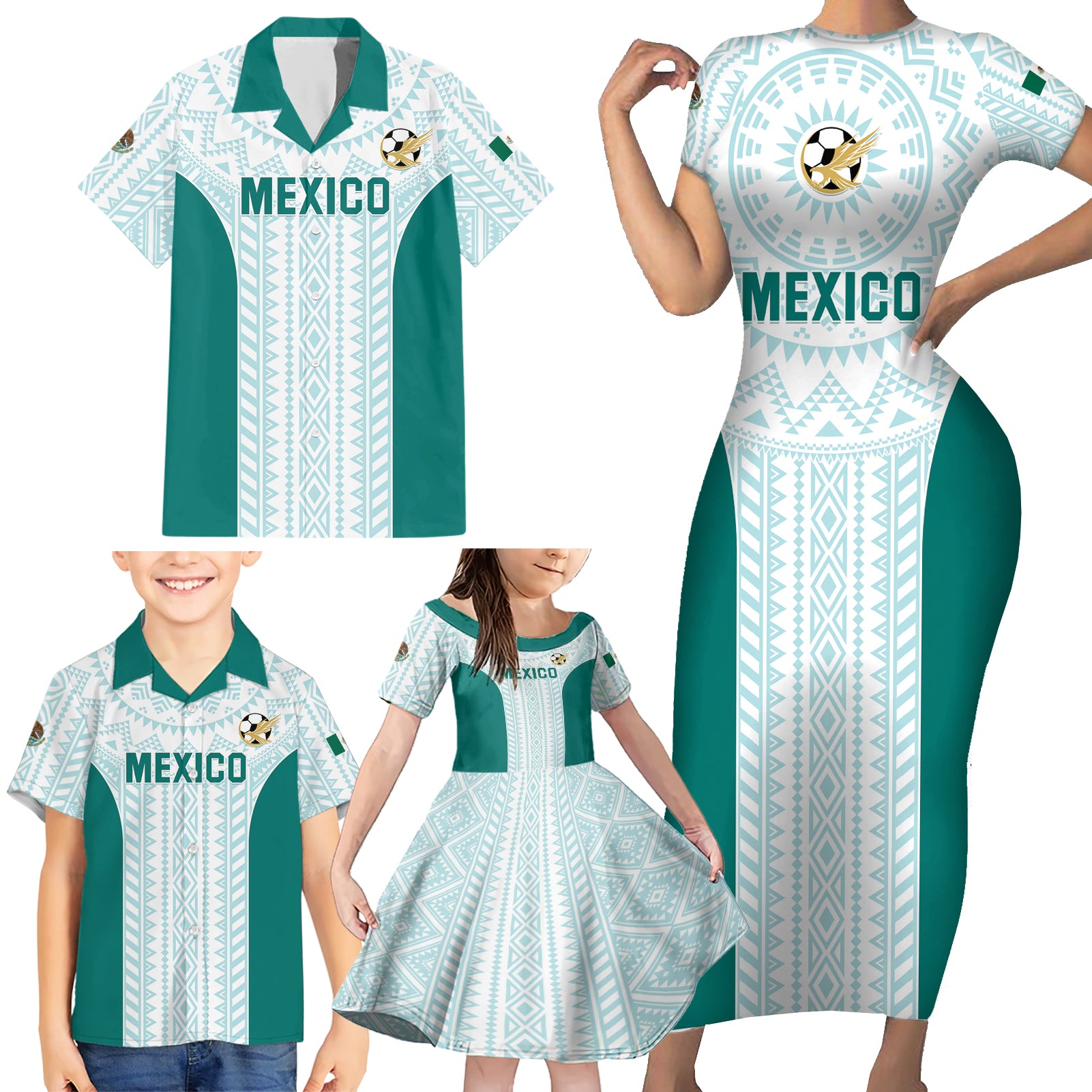 Personalized Mexico 2024 Football Family Matching Short Sleeve Bodycon Dress and Hawaiian Shirt El Tri Special Version