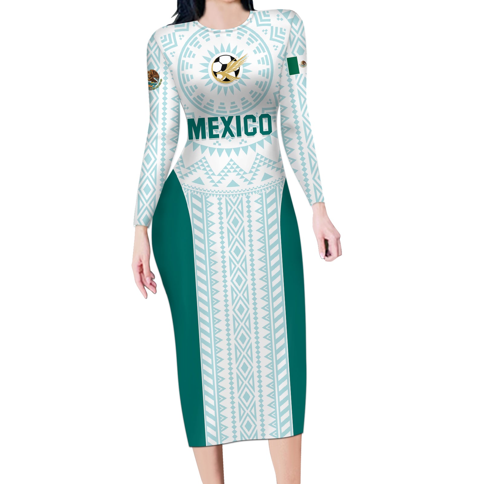 Personalized Mexico 2024 Football Long Sleeve Bodycon Dress El Tri Special Version