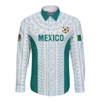 Mint long-sleeve button football shirt with geometric pattern and MEXICO badge