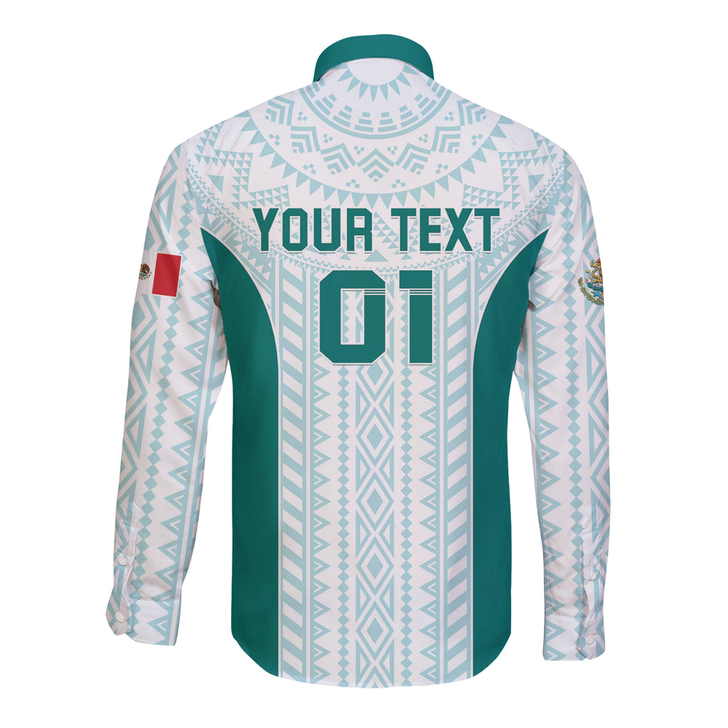Mint and white long-sleeve button football shirt with YOUR TEXT on back