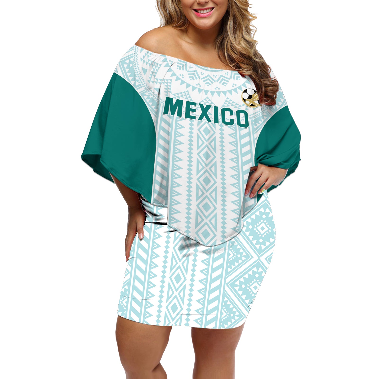 Personalized Mexico 2024 Football Off Shoulder Short Dress El Tri Special Version