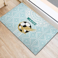 Mint Mexico football doormat with soccer ball and gold-wing emblem, diamond pattern