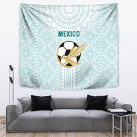 Mint Mexico football tapestry with 'MEXICO' text, soccer ball and golden wing emblem