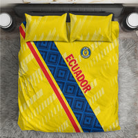 Yellow football bedding set with blue diagonal panel, red stripe, ECUADOR text; 2 pillow shams