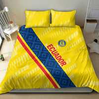 Yellow football bedding set with blue diagonal panel, red stripe, and ECUADOR text; 2 shams