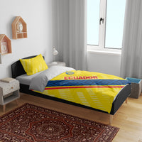 Yellow football duvet with blue diagonal panel, red stripe, and ECUADOR text; 1 pillow