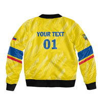 Unisex yellow football bomber jacket back with YOUR TEXT and 01 graphic