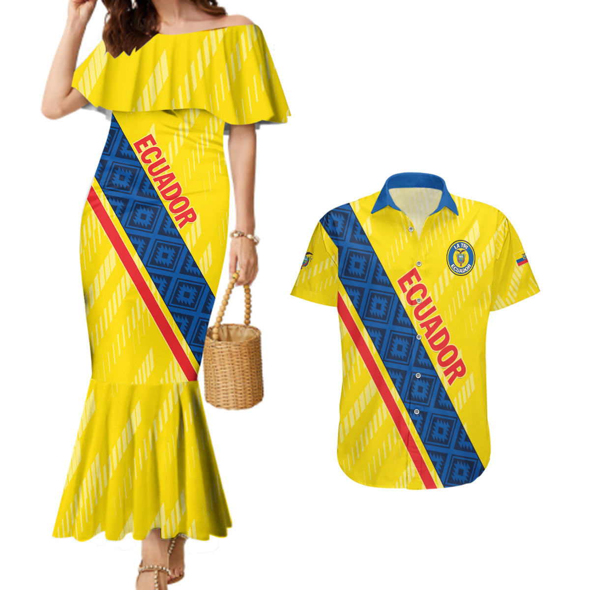 Personalized Ecuador 2024 Football Couples Matching Mermaid Dress and Hawaiian Shirt Come On La Tri - Wonder Print Shop