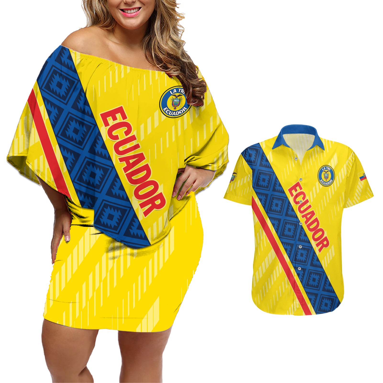 Personalized Ecuador 2024 Football Couples Matching Off Shoulder Short Dress and Hawaiian Shirt Come On La Tri - Wonder Print Shop