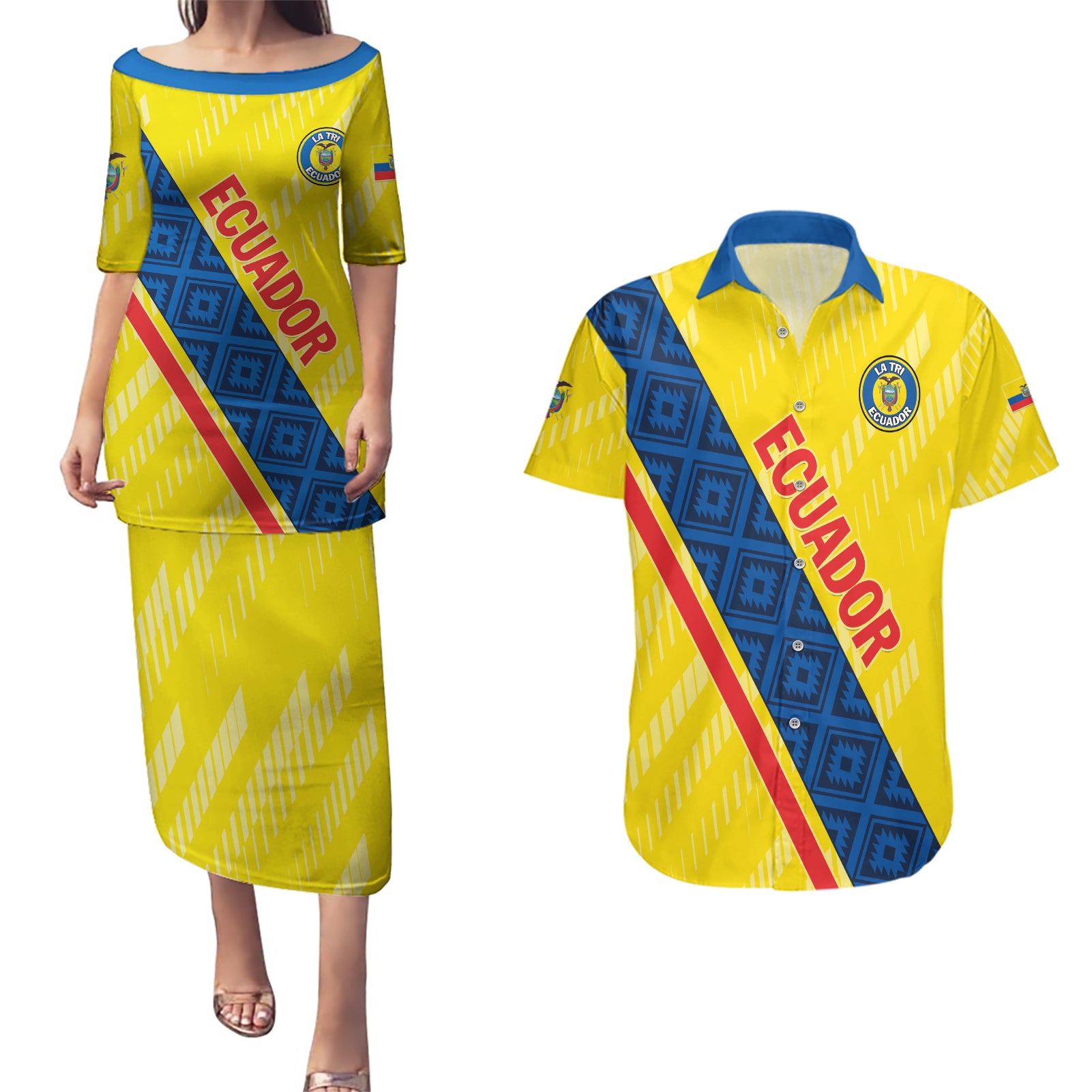 Personalized Ecuador 2024 Football Couples Matching Puletasi and Hawaiian Shirt Come On La Tri - Wonder Print Shop