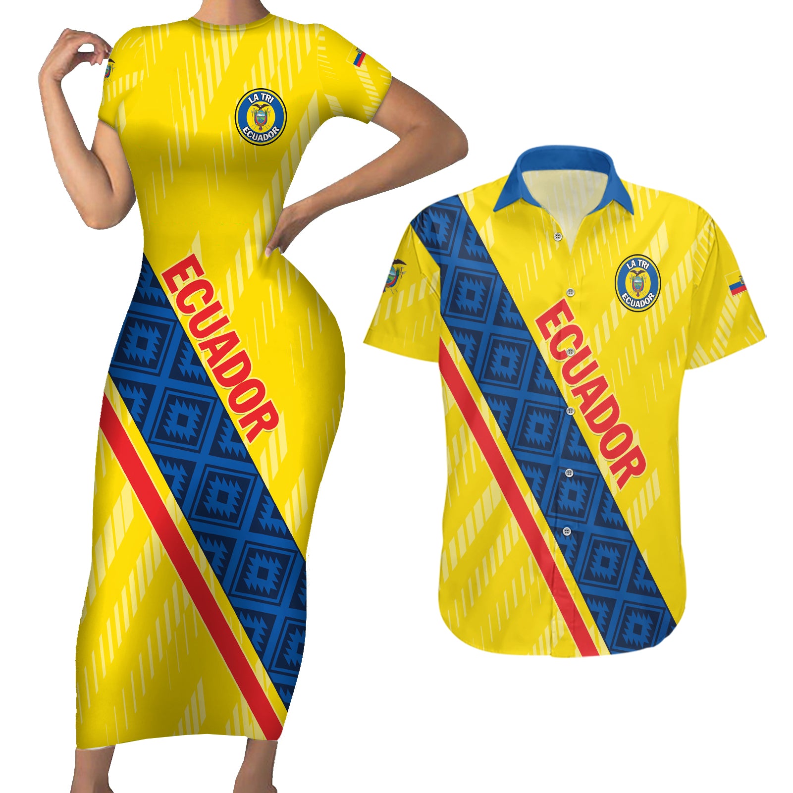 Personalized Ecuador 2024 Football Couples Matching Short Sleeve Bodycon Dress and Hawaiian Shirt Come On La Tri - Wonder Print Shop