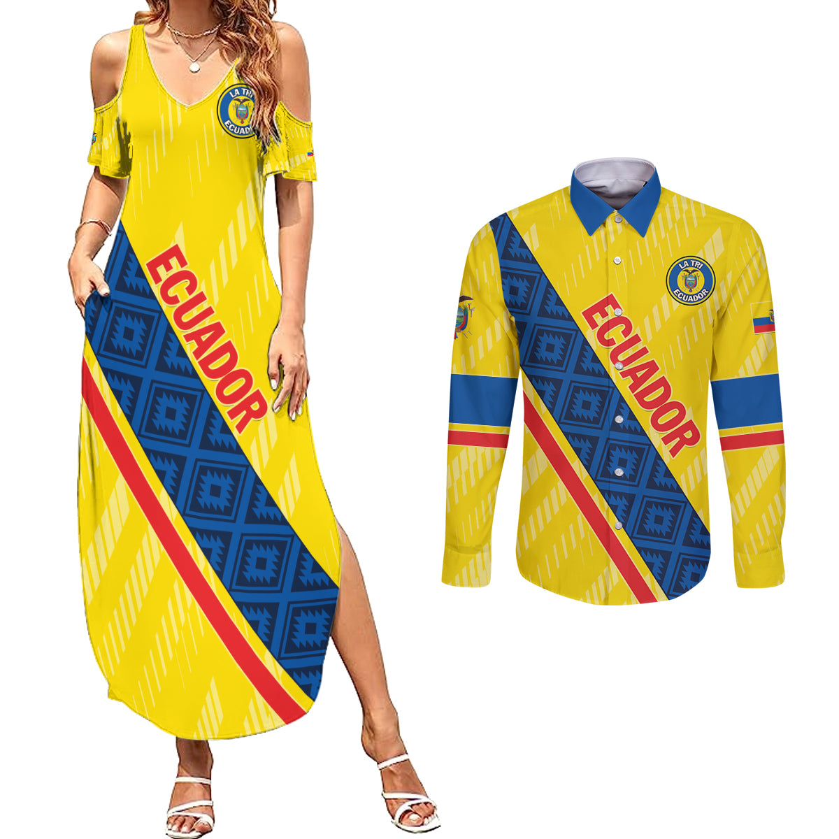 Personalized Ecuador 2024 Football Couples Matching Summer Maxi Dress and Long Sleeve Button Shirt Come On La Tri - Wonder Print Shop