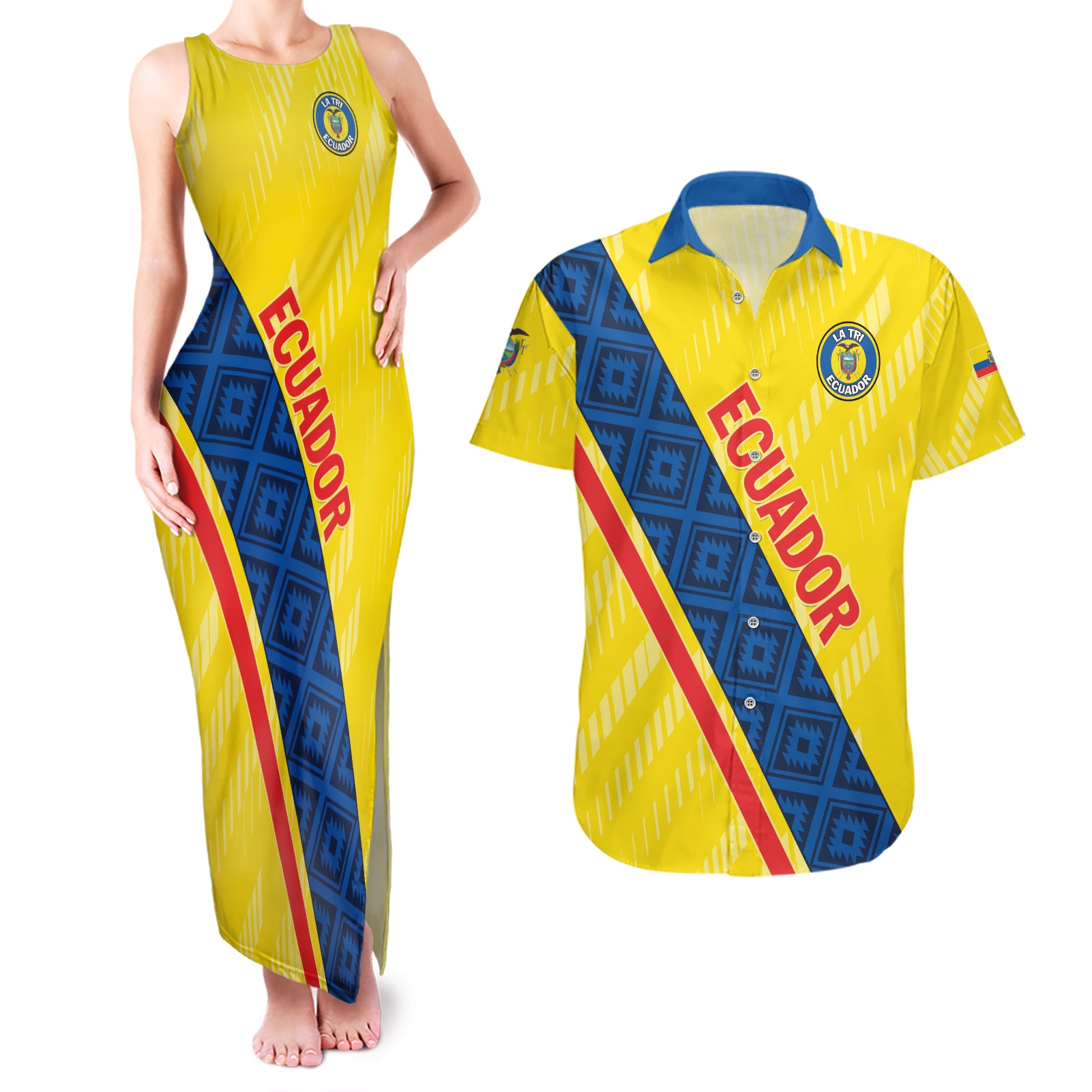 Personalized Ecuador 2024 Football Couples Matching Tank Maxi Dress and Hawaiian Shirt Come On La Tri - Wonder Print Shop