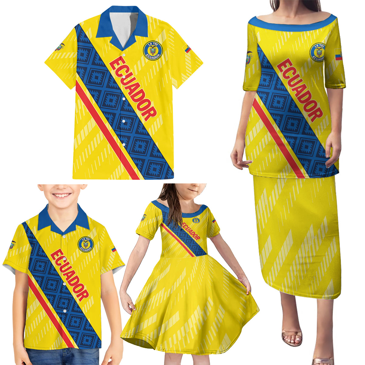 Personalized Ecuador 2024 Football Family Matching Puletasi and Hawaiian Shirt Come On La Tri - Wonder Print Shop