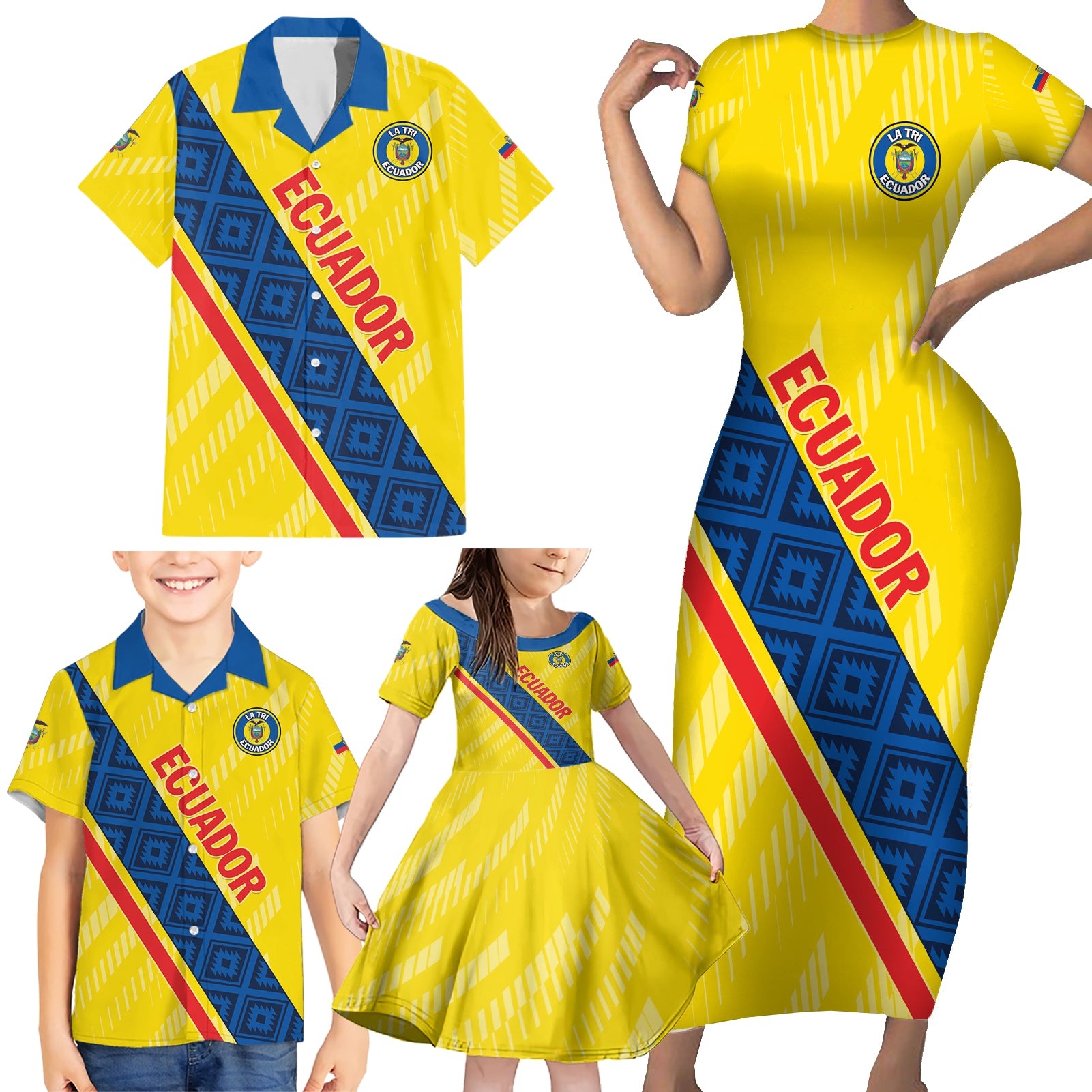 Personalized Ecuador 2024 Football Family Matching Short Sleeve Bodycon Dress and Hawaiian Shirt Come On La Tri - Wonder Print Shop