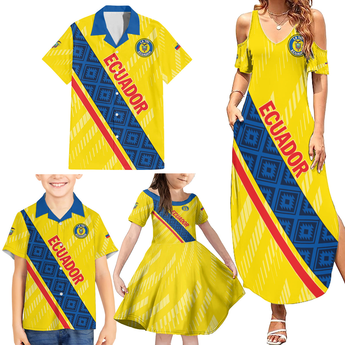 Personalized Ecuador 2024 Football Family Matching Summer Maxi Dress and Hawaiian Shirt Come On La Tri - Wonder Print Shop