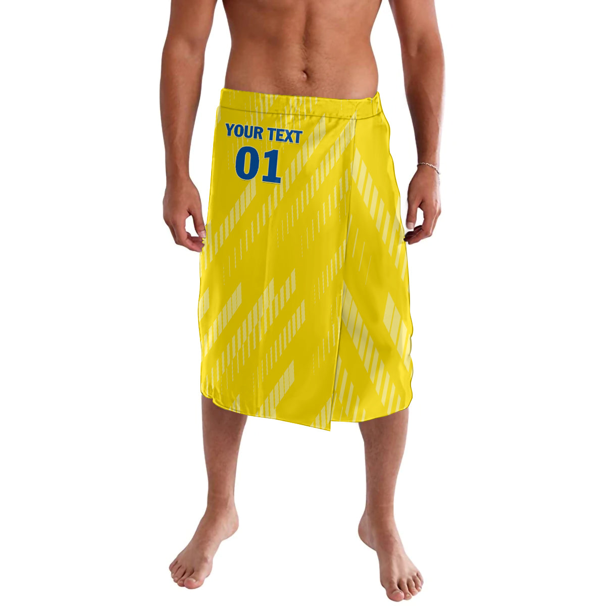 Yellow personalized football lava skirt with diagonal pattern and “YOUR TEXT 01” print