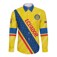 Yellow Ecuador football button-up shirt with blue diagonal sash, long sleeves
