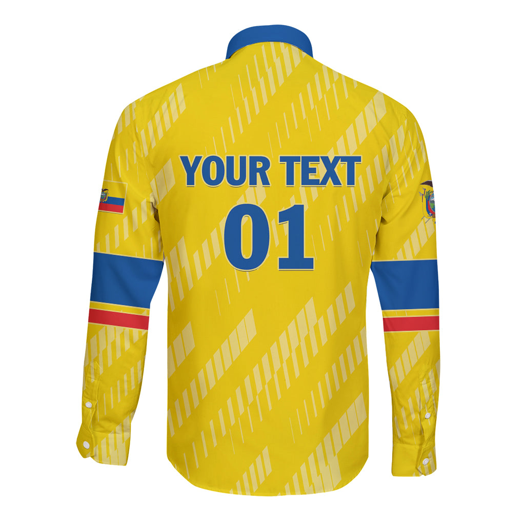 Yellow long-sleeve football shirt back with 'YOUR TEXT' and number 01
