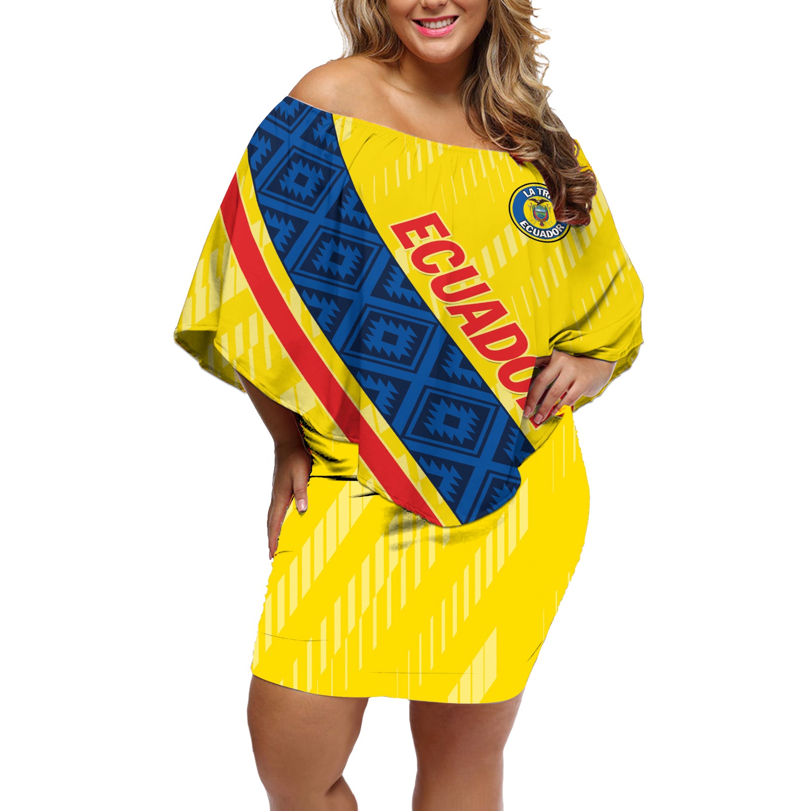 Personalized Ecuador 2024 Football Off Shoulder Short Dress Come On La Tri - Wonder Print Shop